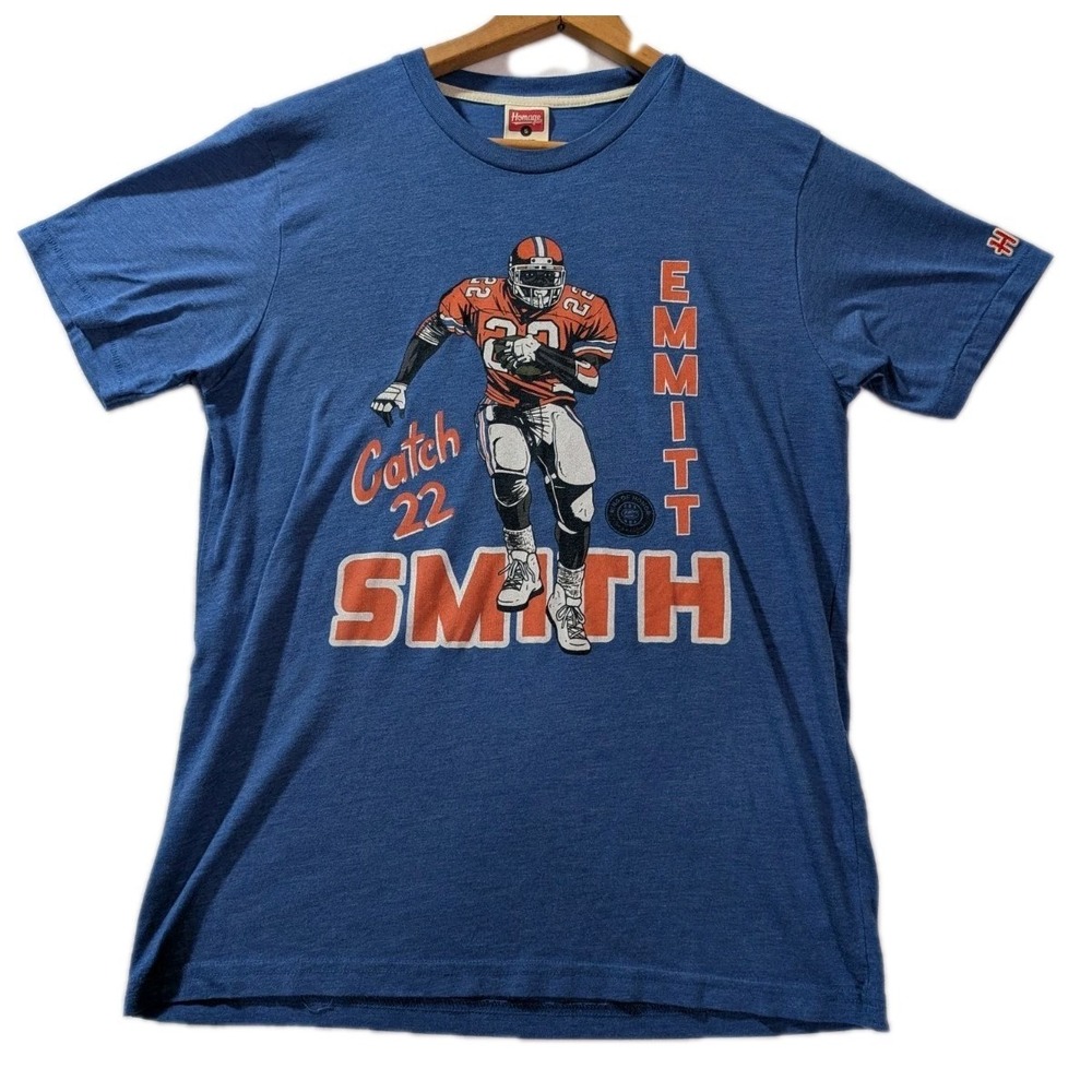 Homage Emmitt Smith Catch 22 Graphic T-Shirt Blue Small‎ NFL Retro Tee